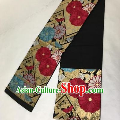 Japanese Traditional Kimono Black Belts Courtesan Brocade Waist Accessories Ancient Yukata Waistband for Women
