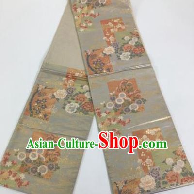 Japanese Traditional Kimono Grey Belts Courtesan Brocade Waist Accessories Ancient Yukata Waistband for Women
