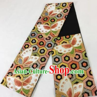 Japanese Traditional Kimono Yukata Dress Embroidered Butterfly Belts Courtesan Brocade Waistband for Women
