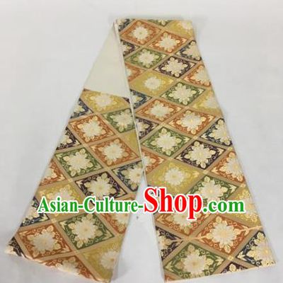 Japanese Traditional Kimono Yukata Dress Embroidered Golden Belts Courtesan Brocade Waistband for Women