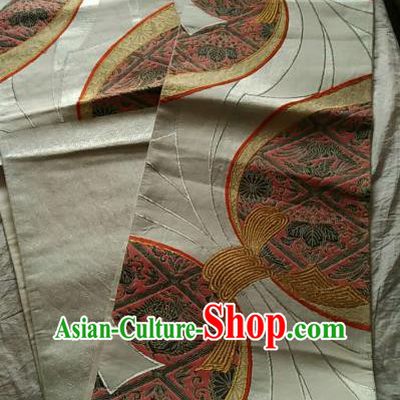 Japanese Traditional Kimono Yukata Dress Courtesan Embroidered Beige Brocade Belts Waistband for Women
