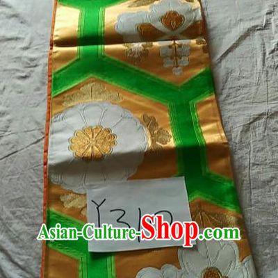 Japanese Traditional Kimono Yukata Dress Courtesan Embroidered Green Brocade Belts Waistband for Women