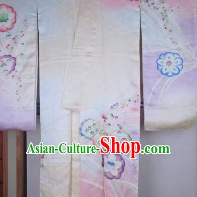 Ancient Japanese Geisha Pink Silk Furisode Kimonos Traditional Female Yukata Dress Formal Costume for Women