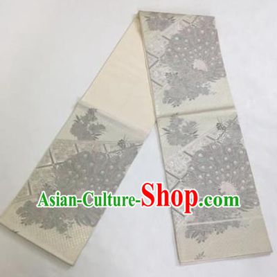 Japanese Traditional Kimono Yukata Dress Embroidered White Belts Courtesan Brocade Waistband for Women