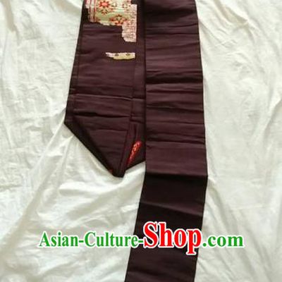Japanese Traditional Kimono Yukata Embroidered Purple Belts Brocade Waistband for Women