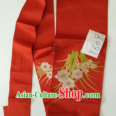 Japanese Traditional Brocade Waistband Kimono Yukata Embroidered Red Belts for Women