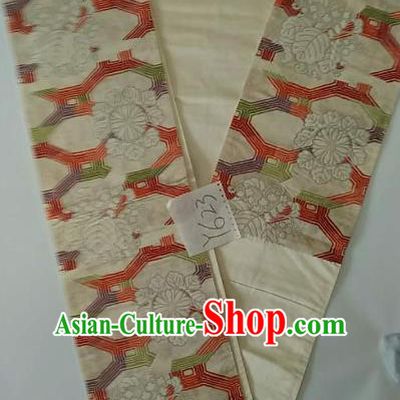 Japanese Traditional Brocade Waistband Kimono Yukata Embroidered White Belts for Women