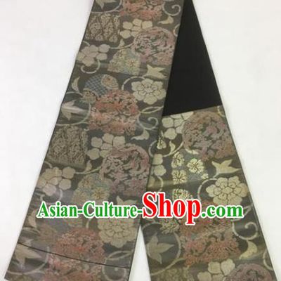 Japanese Traditional Brocade Embroidered Waistband Kimono Yukata Grey Belts for Women