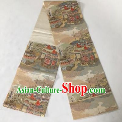 Japanese Traditional Brocade Embroidered Khaki Waistband Kimono Yukata White Belts for Women