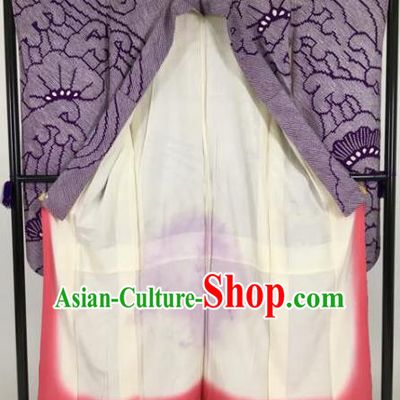 Ancient Japanese Geisha Furisode Kimonos Traditional Female Purple Yukata Dress Formal Costume for Women