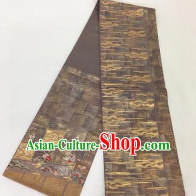 Japanese Traditional Brocade Embroidered Waistband Kimono Yukata Brown Belts for Women