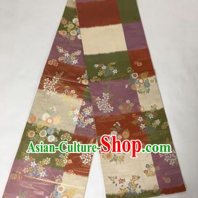 Japanese Traditional Brocade Embroidered Waistband Kimono Yukata Purple Belts for Women