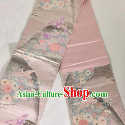 Japanese Traditional Brocade Embroidered Waistband Kimono Yukata Pink Belts for Women