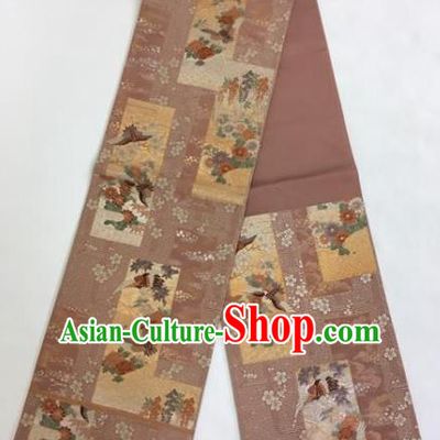 Japanese Traditional Kimono Yukata Dress Embroidered Coffee Belts Courtesan Brocade Waistband for Women
