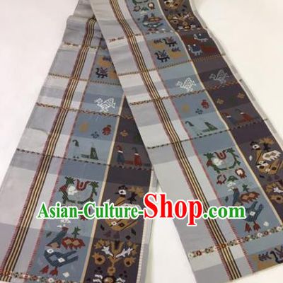 Japanese Traditional Kimono Yukata Dress Grey Belts Courtesan Brocade Waistband for Women