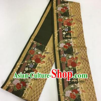Japanese Traditional Kimono Yukata Dress Black and Golden Belts Courtesan Brocade Waistband for Women