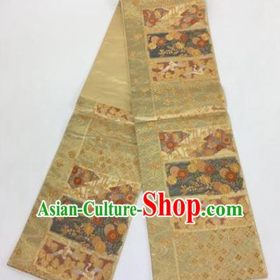 Japanese Traditional Kimono Yukata Dress Golden Belts Courtesan Brocade Waistband for Women