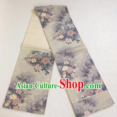 Japanese Traditional Kimono Yukata Dress Courtesan Ink Painting Flowers Brocade Belts Waistband for Women