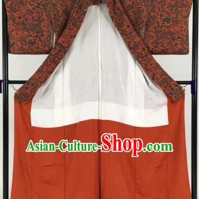 Japan Traditional Kimonos Geisha Dark Red Furisode Kimono Ancient Yukata Dress Formal Costume for Women