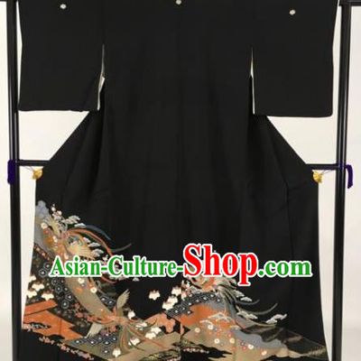 Japanese Samurai Palace Black Kimonos Traditional Wafuku Hakama Yukata Robe Costume for Men