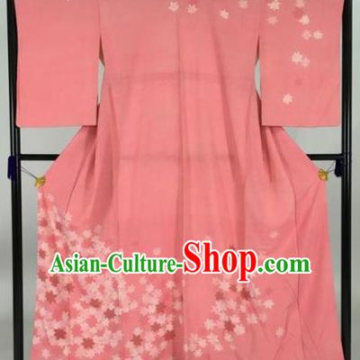 Japan Traditional Sakura Pink Kimonos Furisode Kimono Ancient Yukata Dress Formal Costume for Women