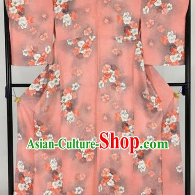 Japan Traditional Printing Flowers Kimonos Pink Furisode Kimono Ancient Yukata Dress Formal Costume for Women