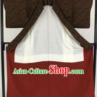 Japan Traditional Printing Kimonos Brown Furisode Kimono Ancient Yukata Dress Formal Costume for Women