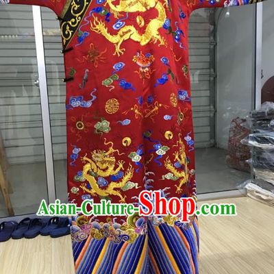 China Traditional Qing Dynasty Manchu Empress Embroidered Dress Costume for Women