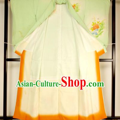Ancient Japanese Green Furisode Kimonos Traditional Female Yukata Dress Formal Costume for Women