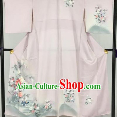Ancient Japanese Pink Furisode Kimonos Traditional Female Yukata Dress Formal Costume for Women