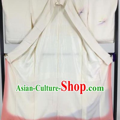 Japan Traditional Printing Kimonos White Furisode Kimono Ancient Yukata Dress Formal Costume for Women