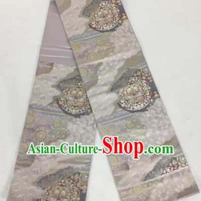 Japanese Traditional Courtesan Kimono Grey Brocade Belts Waist Accessories Ancient Yukata Waistband for Women
