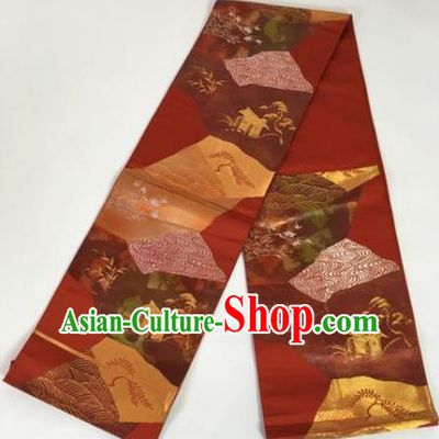 Japanese Traditional Embroidered Red Brocade Waistband Kimono Yukata Dress Belts for Women