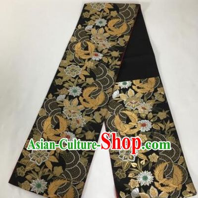 Japanese Traditional Embroidered Black Brocade Waistband Kimono Yukata Dress Belts for Women