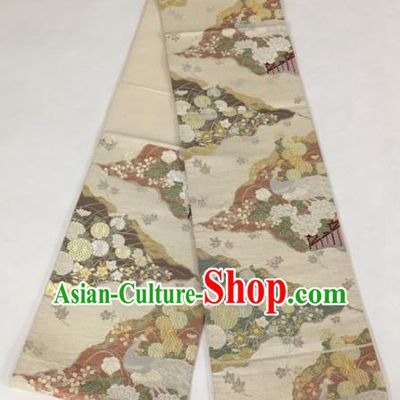 Japanese Traditional Embroidered White Brocade Waistband Kimono Yukata Dress Belts for Women