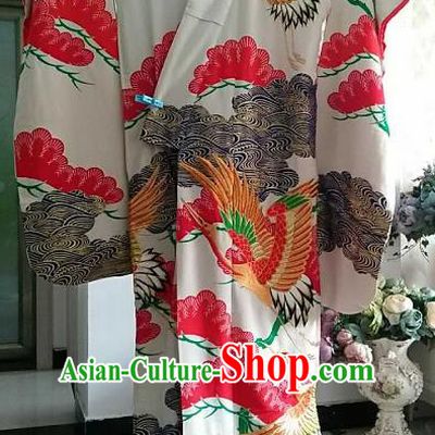 Ancient Japanese Geisha White Furisode Kimonos Traditional Wedding Yukata Dress Formal Costume for Women