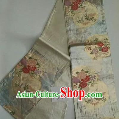 Japanese Traditional Embroidered Brocade Waistband Kimono Yukata Dress White Belts for Women