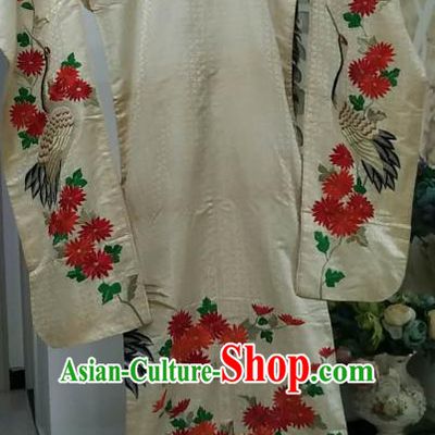 Ancient Japanese Palace White Furisode Kimonos Traditional Wedding Yukata Dress Formal Costume for Women