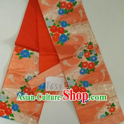 Japanese Traditional Embroidered Brocade Waistband Kimono Yukata Dress Orange Belts for Women