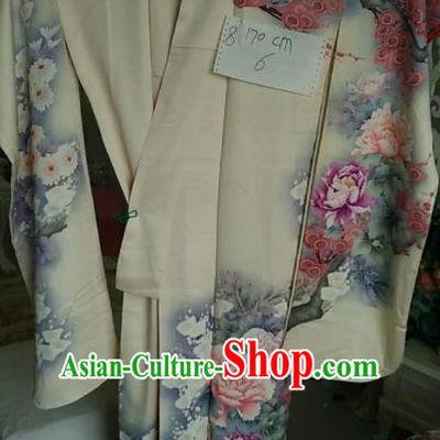 Ancient Japanese Palace Furisode Kimonos Traditional Printing Peony Yukata Dress Formal Costume for Women
