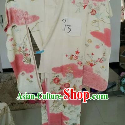 Ancient Japanese Palace Furisode Kimonos Traditional Printing Flowers Yukata Dress Formal Costume for Women