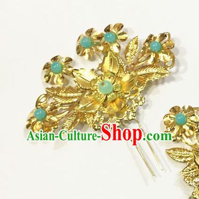 Asian Chinese Ancient Palace Lady Hair Accessories Blue Beads Hairpins for Women