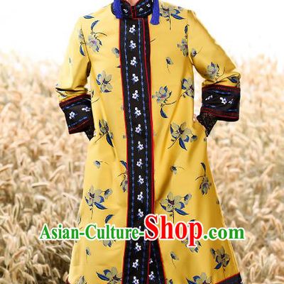 Chinese National Costume Traditional Embroidered Yellow Dust Coats for Women