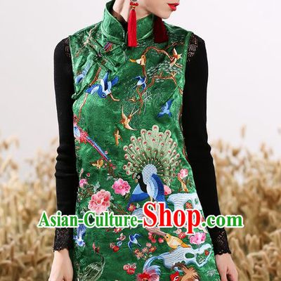 Chinese National Costume Traditional Embroidered Green Vests Waistcoat for Women