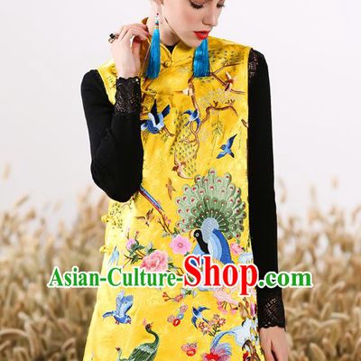 Chinese National Costume Traditional Embroidered Yellow Vests Waistcoat for Women
