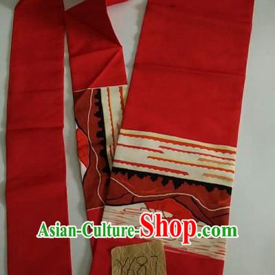 Japanese Traditional Embroidered Brocade Waistband Kimono Yukata Dress Red Belts for Women