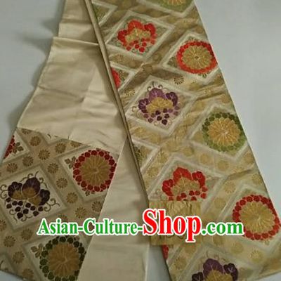 Japanese Traditional Embroidered Brocade Waistband Kimono Yukata Dress Golden Belts for Women