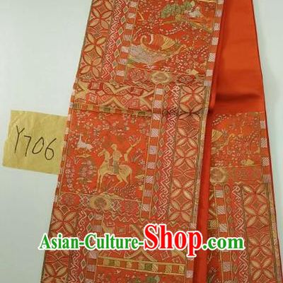 Japanese Traditional Embroidered Red Brocade Waistband Kimono Yukata Dress Wafuku Belts for Women