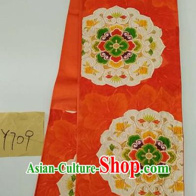 Japanese Traditional Embroidered Orange Brocade Waistband Kimono Yukata Dress Wafuku Belts for Women