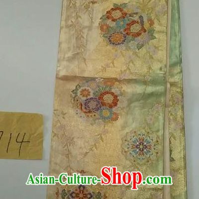 Japanese Traditional Embroidered Yellow Brocade Waistband Kimono Yukata Dress Wafuku Belts for Women
